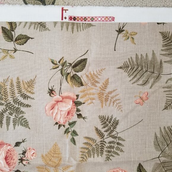 Vintage Floral Upholstery Fabric by Spectrum  Pink Roses and Ferns on Taupe - Picture 4 of 6